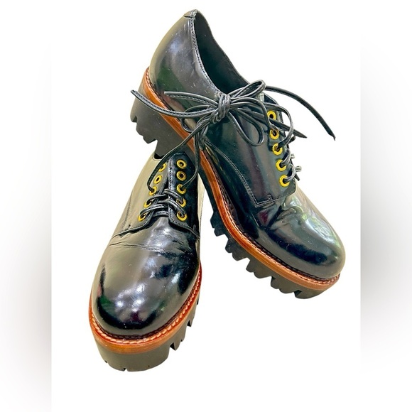 Jeffrey Campbell Black leather Platform lug sole lace up Oxfords grommet size 8 - Picture 3 of 9